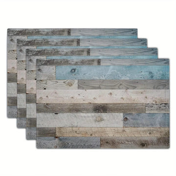 [4-Pack Heat Resistant Placemats] 4-Pack Rustic Farmhouse Placemats, Vintage Wood Plank Design, Non-Slip Heat Resistant Linen Ta