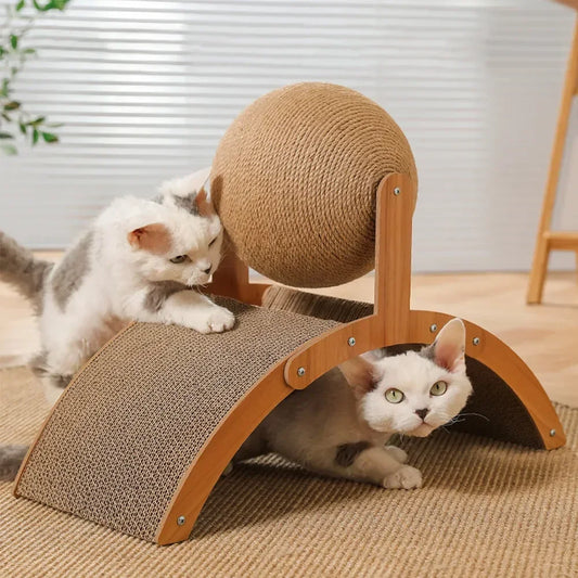 Cat Grinding Paw Toy 2In1 Cat Scratching Ball Wooden Cat Scratcher Sisal Scratch Board Wear-Resistant Solid Wood Scraper for Cat