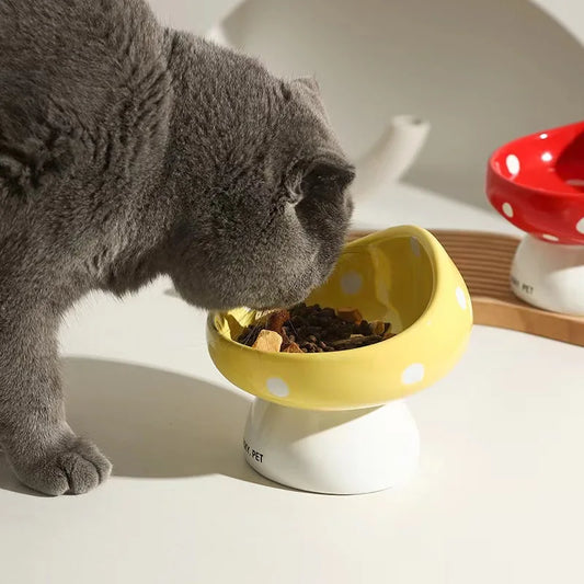 Cat Ceramic Bowl Cute Mushroom Shaped Pet Food Water Bowls Elevated Small Dogs Feeding Feeders Raised Puppy Feeding Products