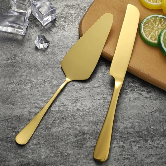 2Pcs Stainless Steel Cake Cutting Knife Shovel Cutlery Set Cake Pizza Dessert Spatula Tableware Wedding Birthday Party Supplies