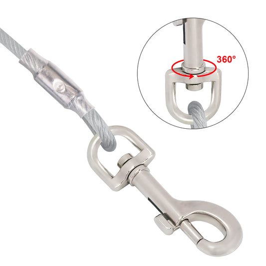 Dog Tie Out Cable Leash, Double Durable Steel, Welded Clamp, Lead, Small, Medium, Large Dogs, Outdoor Leash Belt