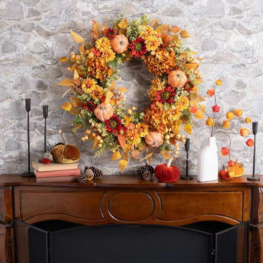 45cm Halloween Outdoor Home Decor Fall Wreaths Pumpkin Berry Maple Leaf Artificial Wreath Suitable For Front Door