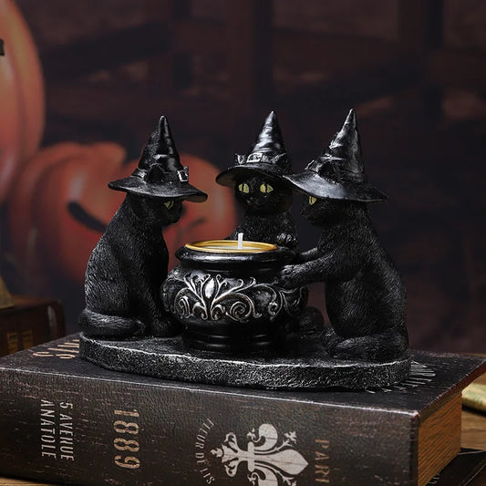 Halloween candle holder ornament, ghost wizard, magic cat, skull, Halloween atmosphere decoration prop