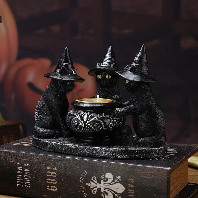 Halloween candle holder ornament, ghost wizard, magic cat, skull, Halloween atmosphere decoration prop