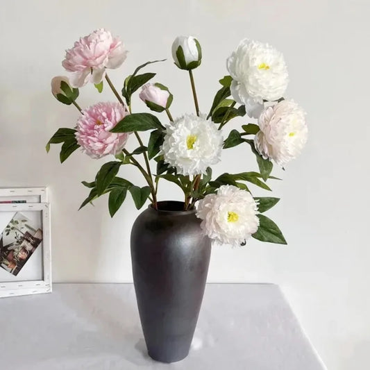 Beautiful Artificial 3 Heads Peony Flowers long branch For Home Wedding Tabel Christmas Decoration 75cm Fake Flower Room Decor