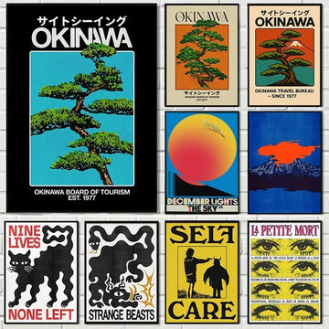 Abstract Japanese Okinawa Prefecture Travel Canvas Poster Bauhaus Geometric Cat & Snake Animal Wall Art Prints Modern Home Decor
