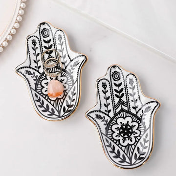 Ceramic hand ornament plate, small jewelry tray, decorative plate, Hamsa hand, craft decoration, European