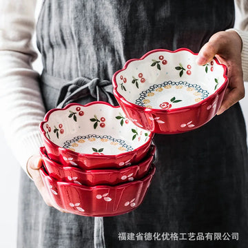 Japanese INS Breakfast Ceramic Bowl Cherry Cute Fruit Salad Eating Dessert Bowl