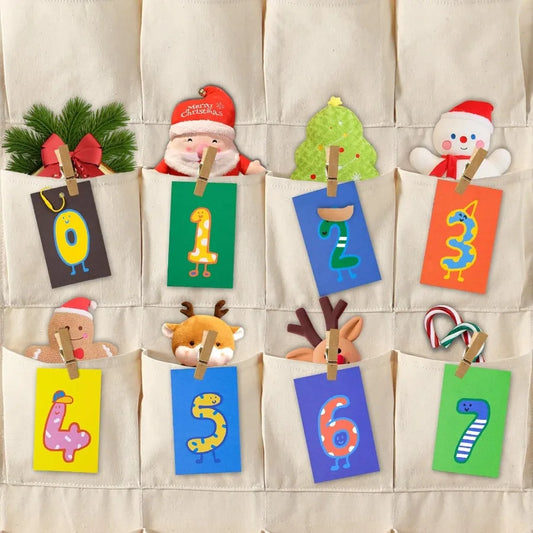 Fabric Christmas Advent Calendar with PocketsReusable tural 24 Days Countdown Advent Calendar Hanging Storage Bag for Xmas Holi
