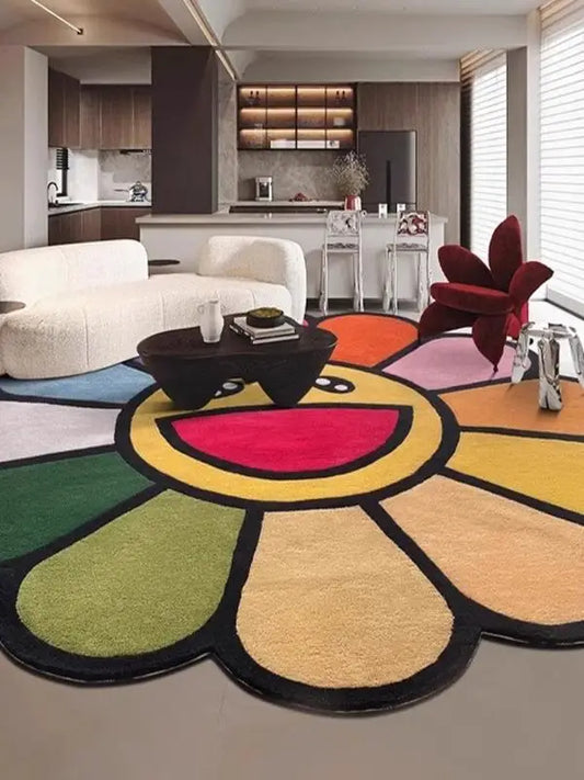 Sunflower round imitation cashmere carpet colored dopamine sofa coffee table blanket irregular bedroom floor mat