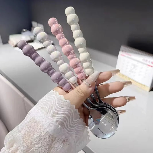 304 stainless steel Girl Pearl five-color imitation ceramic handle stainless steel spoon