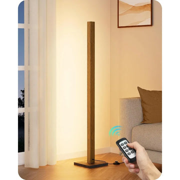Mid Century Modern Floor Lamp with Remote Dimmable Wood LED Corner Lamp for Living Room Bedroom Office Minimalist Standing Mood