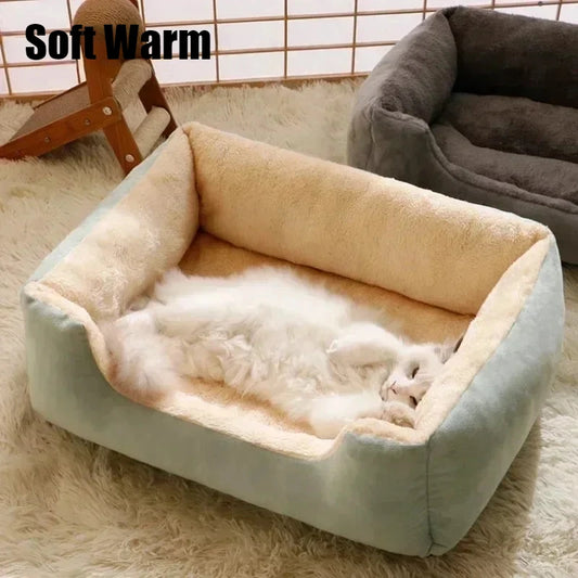 Fluffy Thickened Cat Bed Square Warm Comfortable Pets Cushion Pad with Non-slip Base Soft Large Dog Nest Winter Pet Supplies