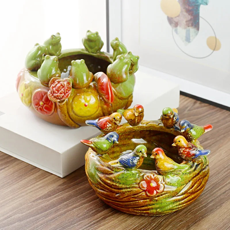 Ceramic Tray Cartoon Frog Fruit Plate Desktop Storage Container Simulated Bird Tray Snack Plate Home Decoration Accessories