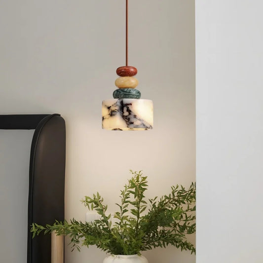 IWHD Colorful Stone LED Hanging Lamp Bedroom Dining Living Room Home Decor Bulgari Marble Nordic Pendant Lighting Hanglampen