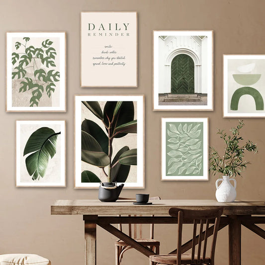 Green Monstera Leaves Botanical Door Posters And Print Boho Graphic Shapes Wall Art Canvas Painting Decor Pictures Living Room