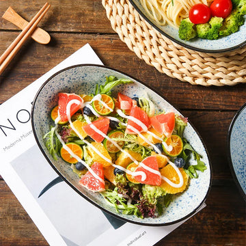 Japanese-style Sea Ripples Ingot Bowl Oval Noodle Bowl Creative Salad Bowl Special Ceramic