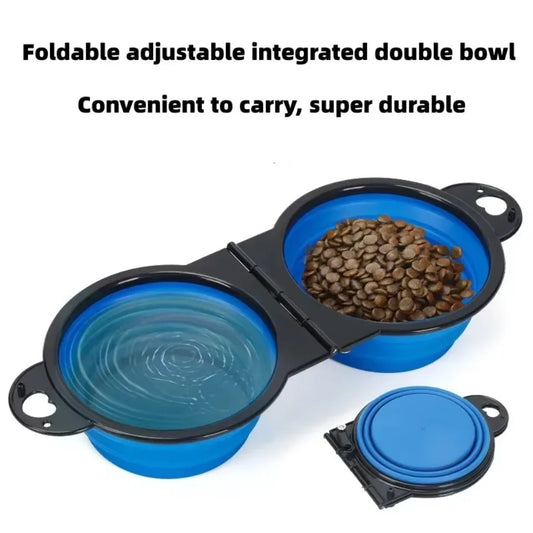 1-piece 2-in-1 foldable dual bowl feeding bowl portable outdoor travel dog and cat drinking bowl pet Supplies