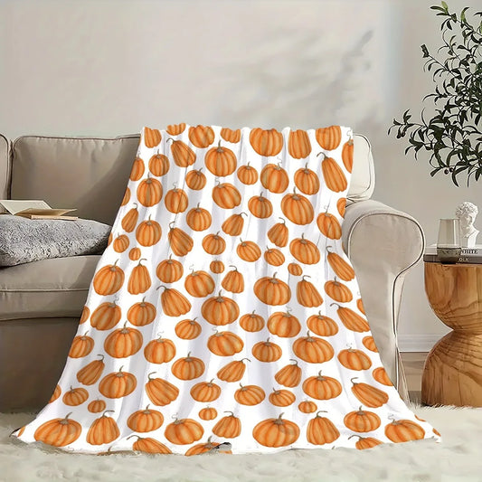 1pc Throw Pumpkin Printed Flannel Blanket for Couch Bed Sofa Comfy Warm blankets for Thanksgiving Christmas Gifts all season