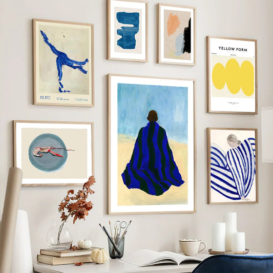 Blue Striped Girl Book Vase Wall Art Canvas Painting Abstract Posters And Prints Hotel Bar Wall Pictures For Living Room Decor