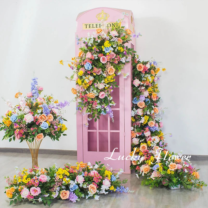 Monet Garden Style Artificial Flowers Wedding Decoration Telephone booth Decor Long Runner Flower Row Road Leading Flower Ball