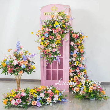 Monet Garden Style Artificial Flowers Wedding Decoration Telephone booth Decor Long Runner Flower Row Road Leading Flower Ball