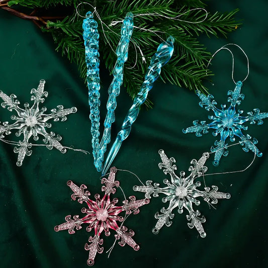 12/36x Christmas Acrylic Snowflake Icicle Ornaments Transparent Xmas Tree Hanging Pendant Christmas Decoration For Home New Year