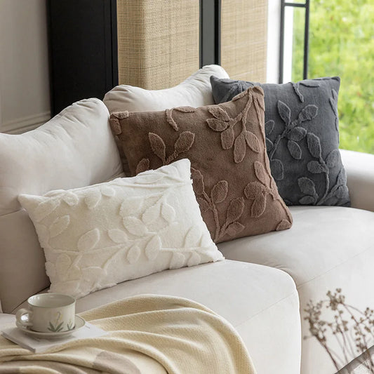 Solid Color Plush Jacquard Three-dimensional Pattern Pillow Cover Home Decoration Office Bedroom Cushion Coreless Pillowcase