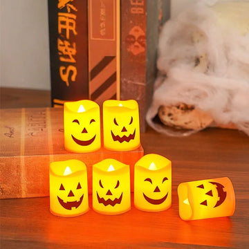 6Pcs Pumpkin LED Candle Light Battery Powered Skull Ghost Spooky Light Halloween Party Decora Ambiance Electronic Candle Lights