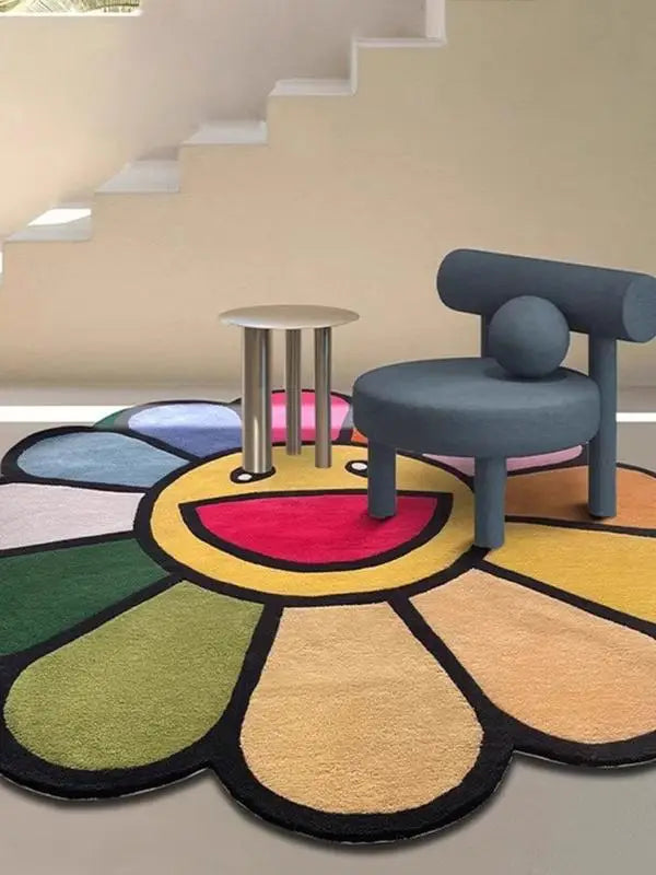 Sunflower round imitation cashmere carpet colored dopamine sofa coffee table blanket irregular bedroom floor mat