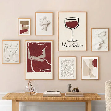 Modern Abstract Red Wine Line Body White Hug Wall Art Canvas Print - Living Room Salon Decorative Poster