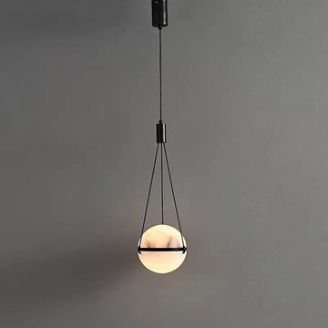 Elegant natural marble pendant lamp round stone ball chandelier LED warm light for indoor use