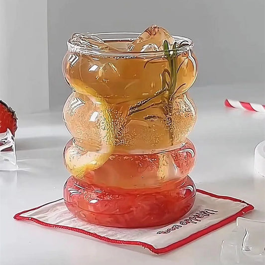 Hot Cold Drink Glass Loop Cup High Borosilicate with Straw Spiral Ripple Caterpillar Design