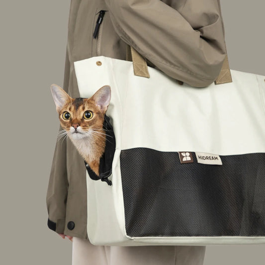 Color Blocked Single Shoulder Pet Outdoor Bag Cat Carrier Bag Mesh Cloth Travel Backpack Breathable Pet Portable Supplies