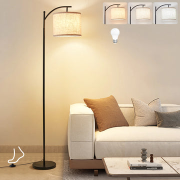 Floor Lamp for Living Room with 3 Color Temperatures Standing Lamp with Linen Lampshade Rotation Adjustment for Bedroom Office