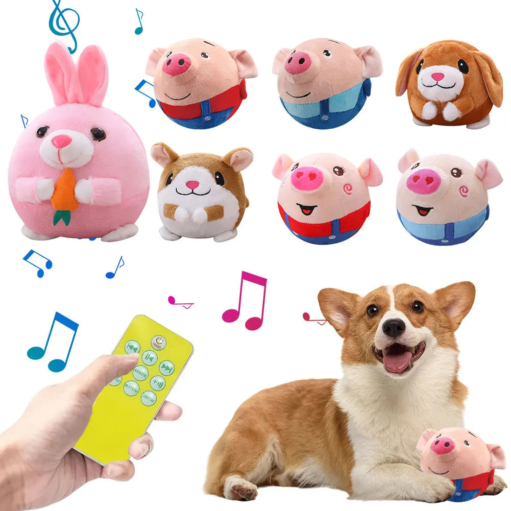 Cartoon Pig Active Moving Pet Plush Toy Washable Interactive Dog Toys USB Rechargeable Talking Moving Dog Ball Toy for Dogs Cats