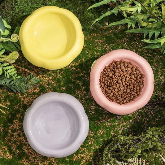 Creative Ceramic Drinking Water Food Bowls, Anti Overturning Neck Protection, Flat Mouth, Double layered Cat Bowl, Supplies, 1Pc