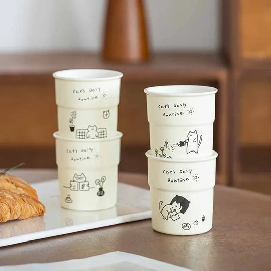 225ml Cat Pattern Coffee Mug Simple Kitten Life Illustration Water Cup Breakfast Milk Cup Home Office Afternoon Tea Cup Gift Mug