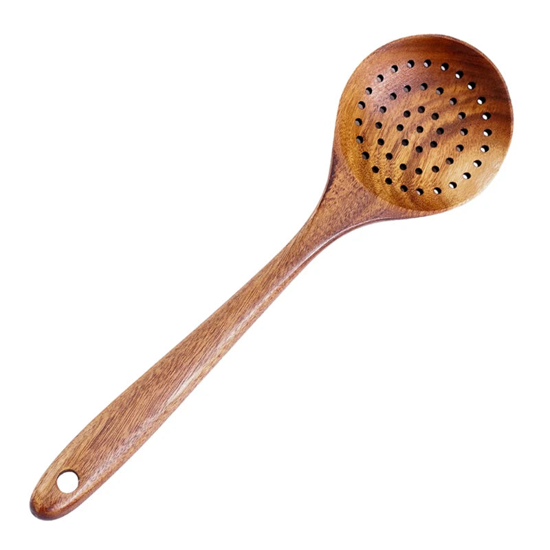 Slotted Wooden Spoon Kitchen Skimmer Colander Long Wooden Strainer Spoon for Cooking Ladle Food Strainer Spoon Kitchen Utensils