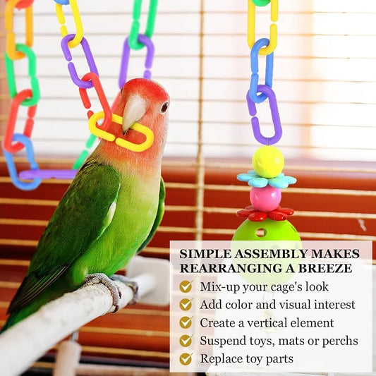 Plastic Chain Links Birds 100pcs, Rainbow DIY C-Clips Chains Hooks Swing Climbing Cage Toys for Sugar Glider Rat Parrot Bird,Toy