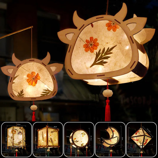 Moon Festival Rabbit Light Mid Autumn Festival Lantern Making DIY Material Retro Portable Palace Lanterns   Flower Paper Lantern