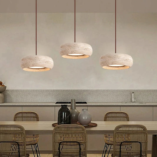Modern Travertine Pendant Lights Cave Stone LED Pendant Lamp Restaurant Bar Home Chandelier Creative Cream Style Hanging Lamps