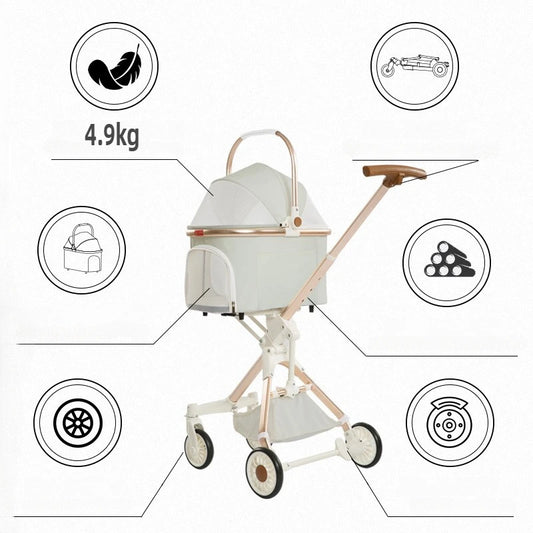 Lightweight Four-wheel Pet Stroller Foldable Cat Stroller Portable Multifunctional Carrying Basket Outdoor Travel Pet Supplies