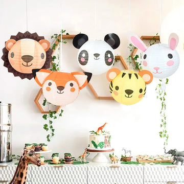 Jungle Forest Farm Animals Paper Lanterns Birthday Baby Shower Party Home Doorway Bedroom Ceiling Decor Tiger Fox Lion Panda