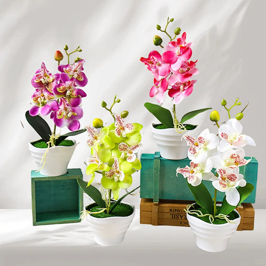 Orchid Artificial Orchids Flowers with Vase White Plant Silk Faux Orchids Fake Flowers Arrangements for Home Decoration