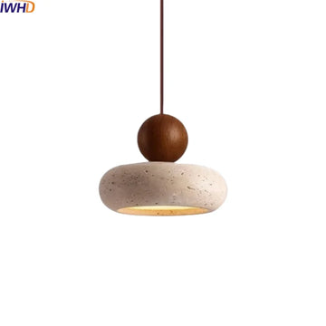 IWHD Cave Stone LED Pendant Lights Fixtures Yellow Travertine Restaurant Bedroom Living Room Modern Hanging Lamp Chandelier