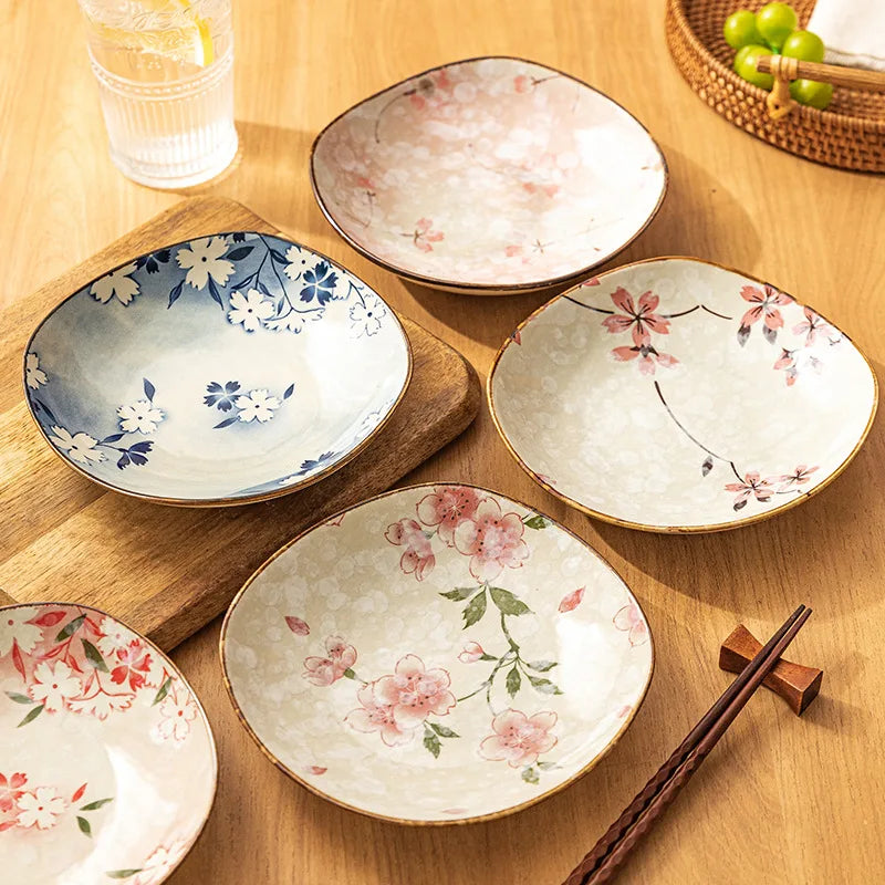 Japanese Square Plate Ceramic Plate Dish Dish Household Plate Tableware Deep Rice Bowl Tableware