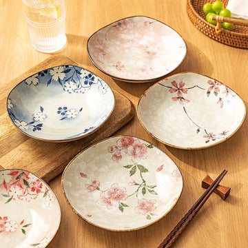 Japanese Square Plate Ceramic Plate Dish Dish Household Plate Tableware Deep Rice Bowl Tableware