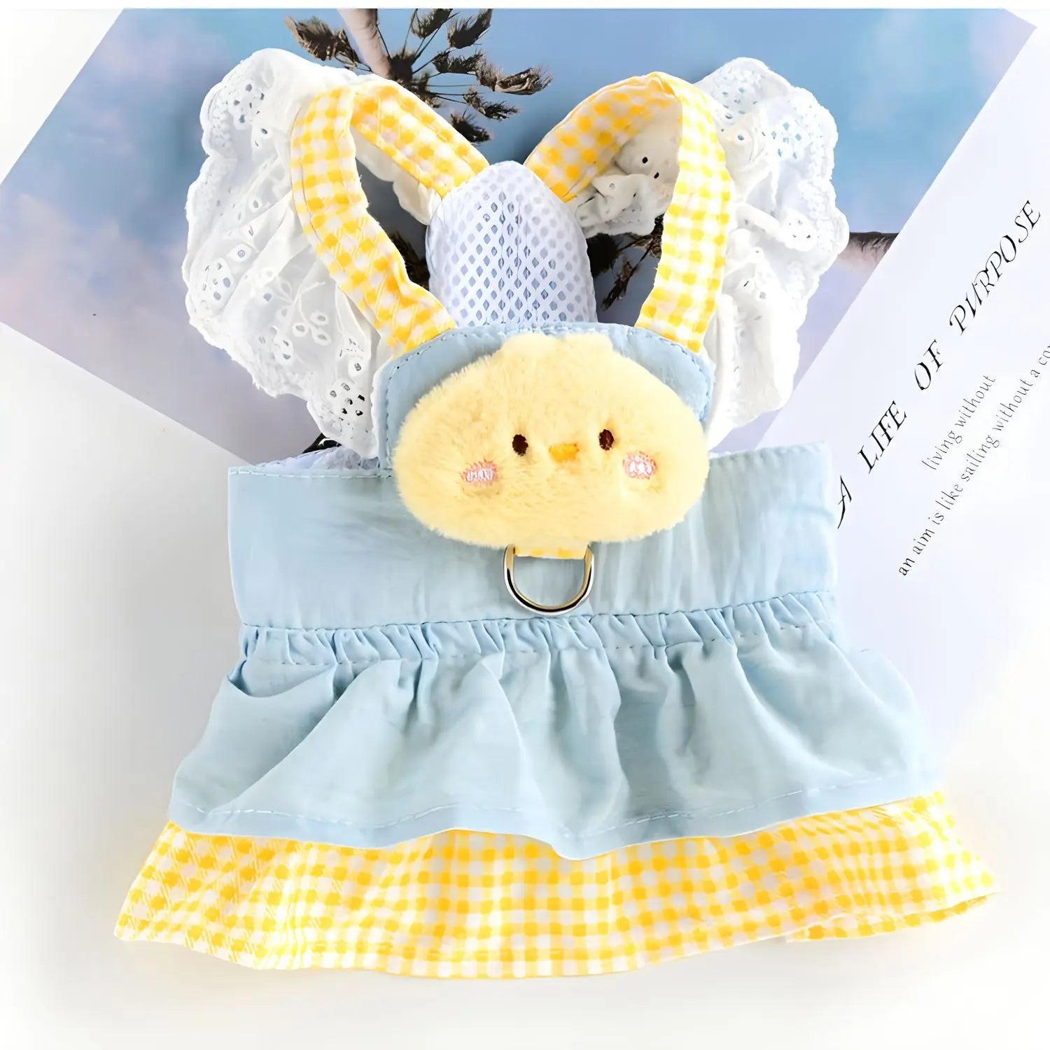 Cute Doll Puppy Dogs Harness Dress Yellow with Denim Apparel Skirt Pet Dresses Collar Chihuahua  Kawaii Clothes