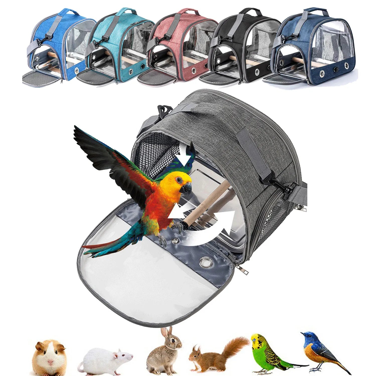 Bird Travel Carrier with Stand Perch, Breathable Bird Carrier Cage Parrot Carrier for Hiking